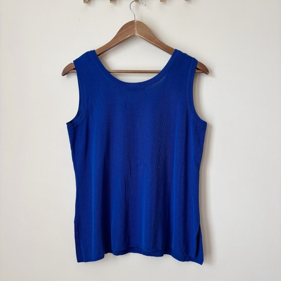Misook Double Scoop Neck Tank Top Large Blue - Picture 3 of 7